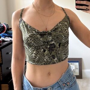 Green Snake Print Crop Tank Top